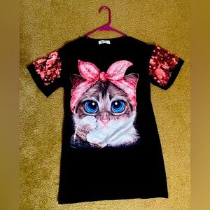Cute Cat Oversized Black Hot Pink Shirt  Size:S